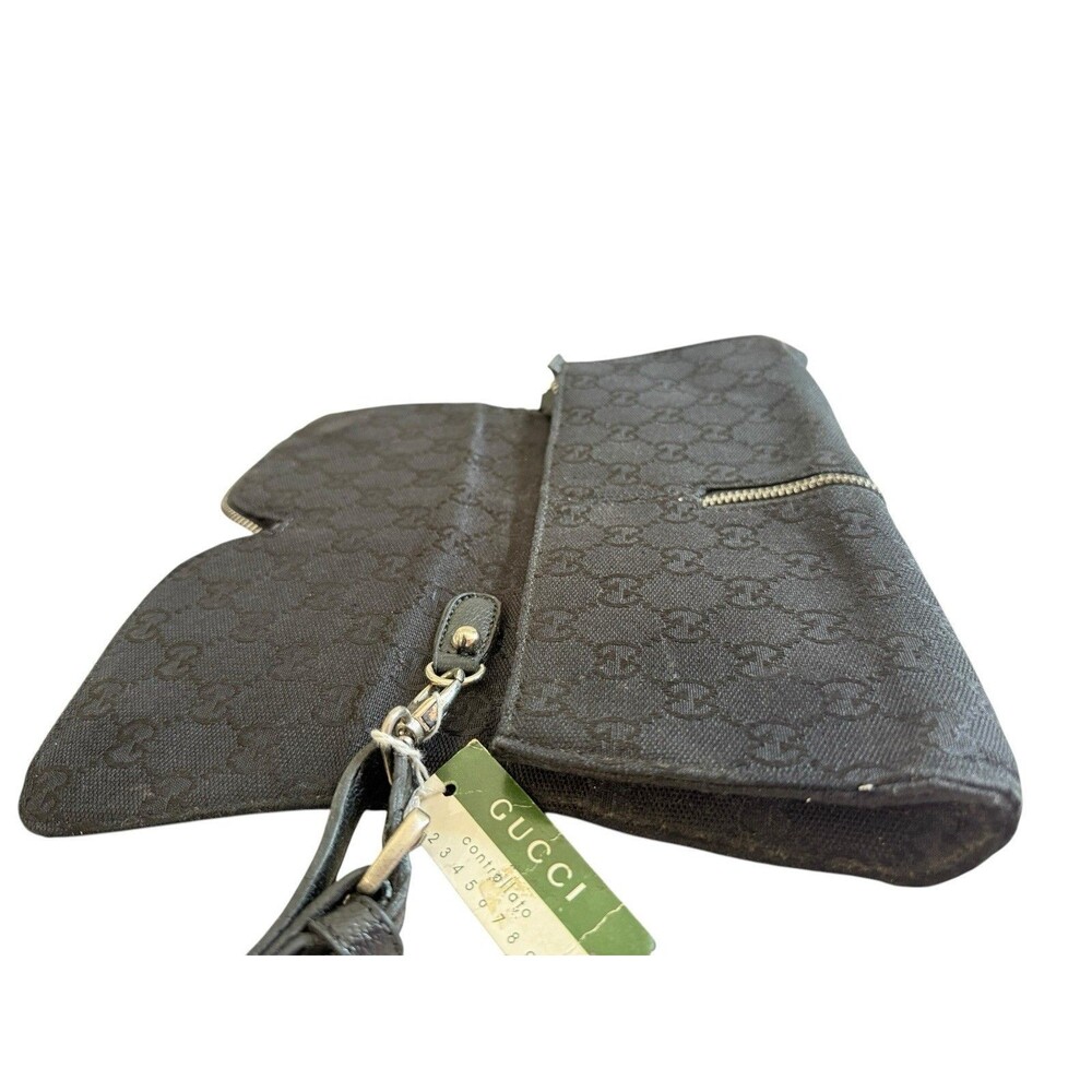 Vintage Gucci Clutch Bag Wristlet Purse Canvas Black Original Tag Attached - Picture 7 of 9